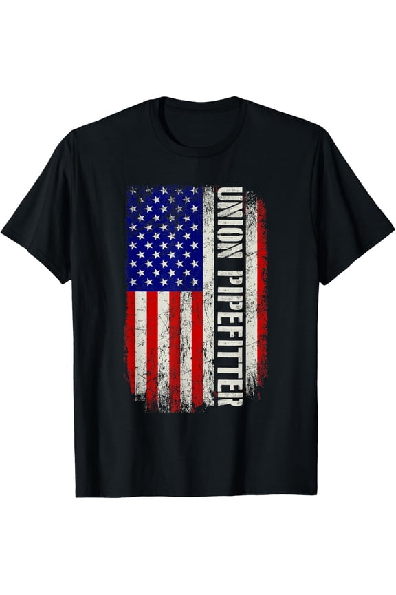 Soft Cotton - Union Pipefitter - Plumber Plumbing USA Flag Pipe Fitter T-Shirt