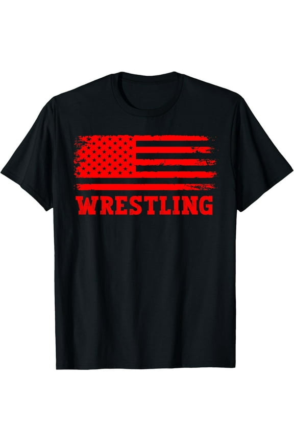 Soft Cotton - Wrestling Boys Wrestler Patriotic American USA Flag Wrestle T-Shirt