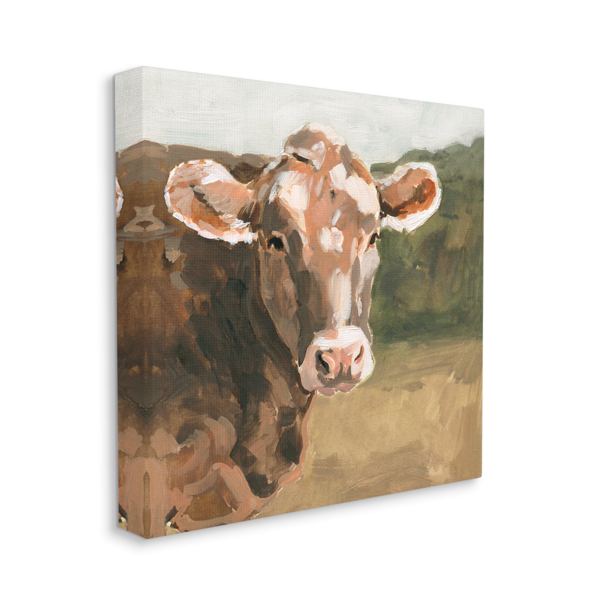 Soft Country Meadow Brown Cow Canvas Wall Art, 17x17