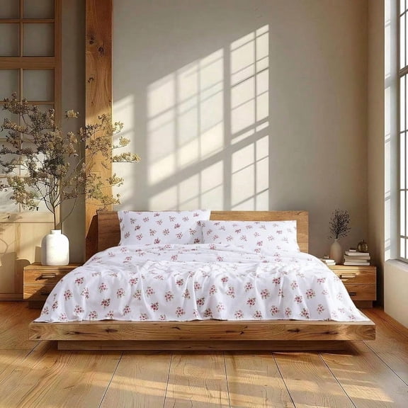 Soft Cozy 100 Cotton Flannel Sheet Set King Blush Blossom