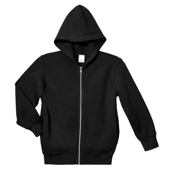 Soft Cozy 100% Cotton Fleece Zip Hoodie with Inner Pockets | Black