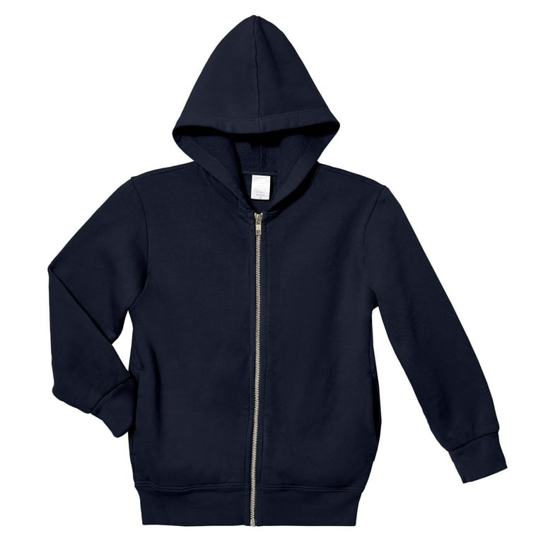 Soft Cozy 100 Cotton Fleece Zip Hoodie with Inner Pockets Dark Navy Walmart
