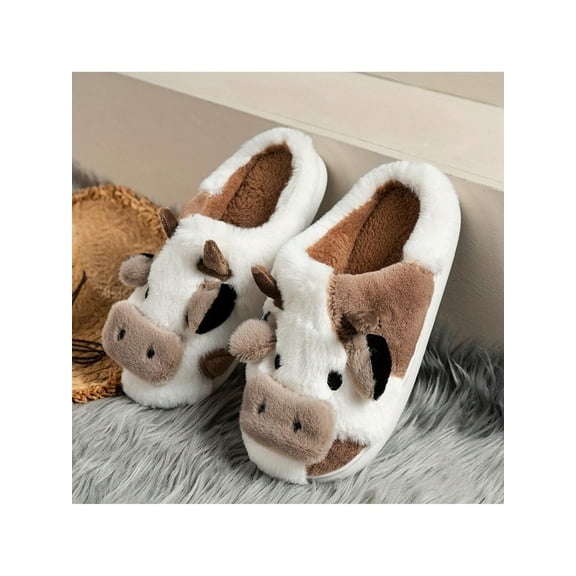 Soft Cozy Animal Slippers for Women - Cute Cow Design, Perfect for Bedroom Use in Warm Cotton