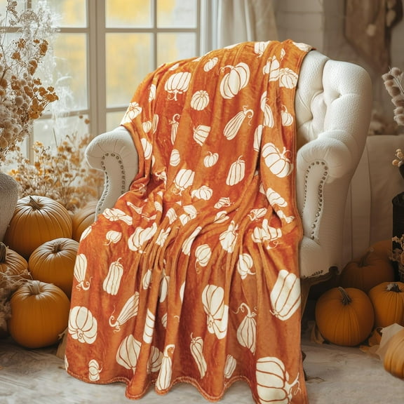 Soft Cozy Autumn Pumpkin Throw Blanket for Couch & Sofa, Fall Thanksgiving Themed Home Decor Gift for Women and Men, 50x60 Inches