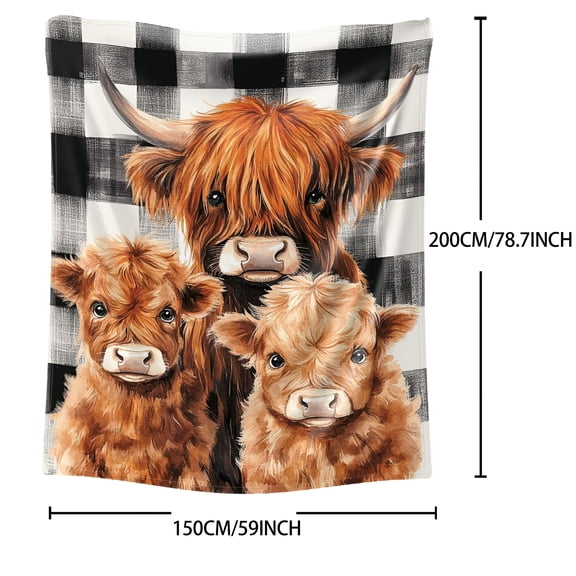 Soft Cozy Checkered Blanket with Three Mountain Cattle Brothers Pattern, Perfect Holiday Gift for Naps and Camping