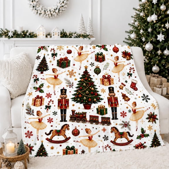 Soft Cozy Christmas Nutcracker Ballet Dancer Holiday Pattern Fleece Throw Blanket for Home Couch Bed Decor 30x40 inches