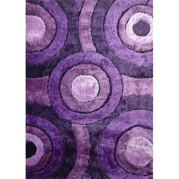 Soft Cozy Circular 3D Fluffy Round Design, Lavender, 7'6" x 10'3" Area Rug/Carpet by Makymo