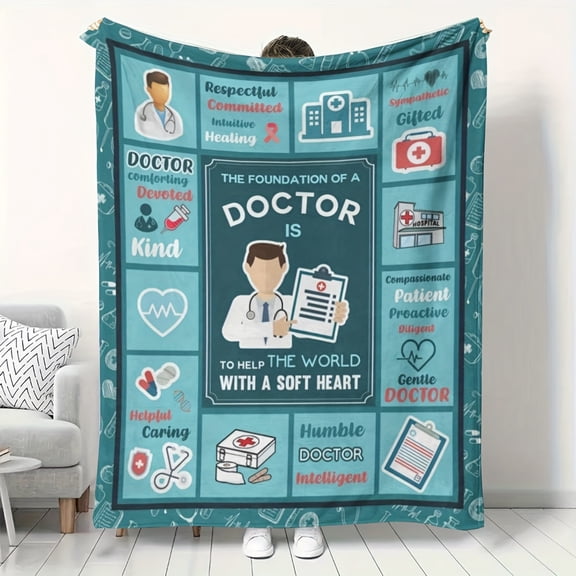 Soft & Cozy Doctor-Themed Throw Blanket - Hypoallergenic Polyester, Digital Print, Lightweight & Lightweight, Perfect for Sofa, Bed, Chair, and Travel - Ideal Gift for Any Doctor