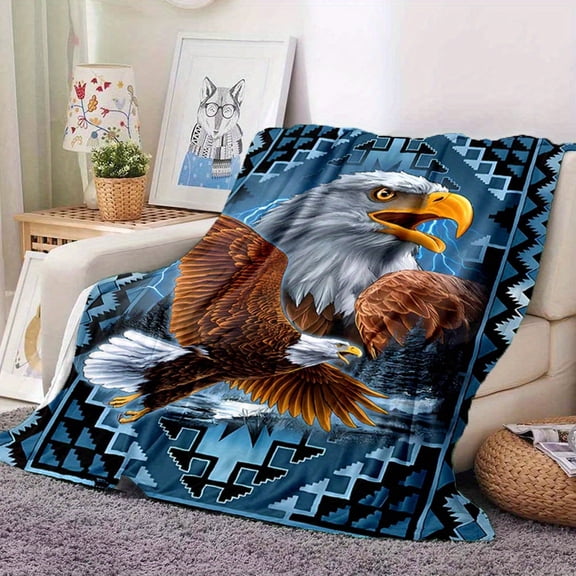 Soft & Cozy Eagle Print Fleece Throw Blanket - All-Season, High-Density Plush Polyester, Machine Washable, Perfect for Sofa, Bed, Travel, and Camping - Warm, Skin-Friendly, Non-Shedding