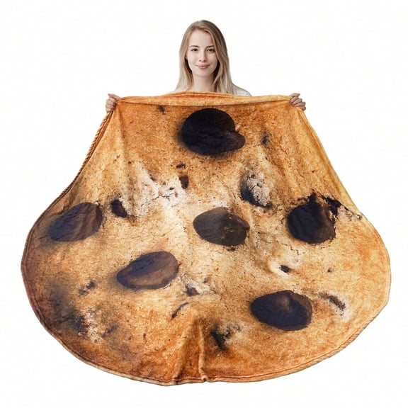 Soft Cozy Flannel Round Blanket ,Chocolate Chip Cookie Blanket for Adult and Kids Gifts ,59"