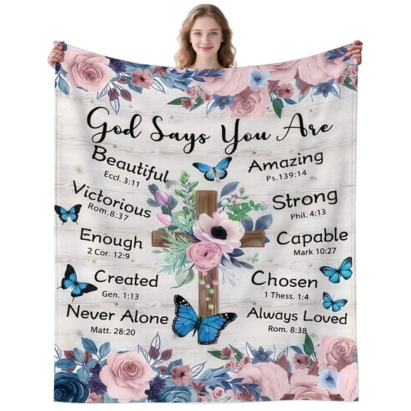 Soft Cozy Floral Christian Blanket Throw Blanket for Travelling Home Floral Butterfly Christian Blankets Gifts for Women Men Adults Lovers Decor Birthday Gifts 50×40 Inch