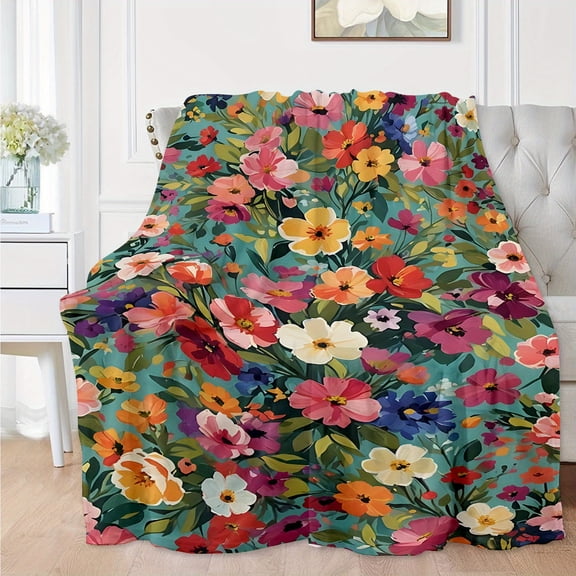 Soft & Cozy Floral Flannel Throw Blanket - Lightweight, Perfect for Travel, Camping, Living Room, Office, Sofa, Chair & Bed - Ideal Gift