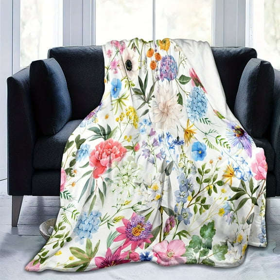 Soft & Cozy Floral Flannel Throw Blanket - Versatile for All Seasons, Ideal for Travel, Sofa, Bed, and Office - Perfect Birthday or Holiday Gift for Girls and Adults