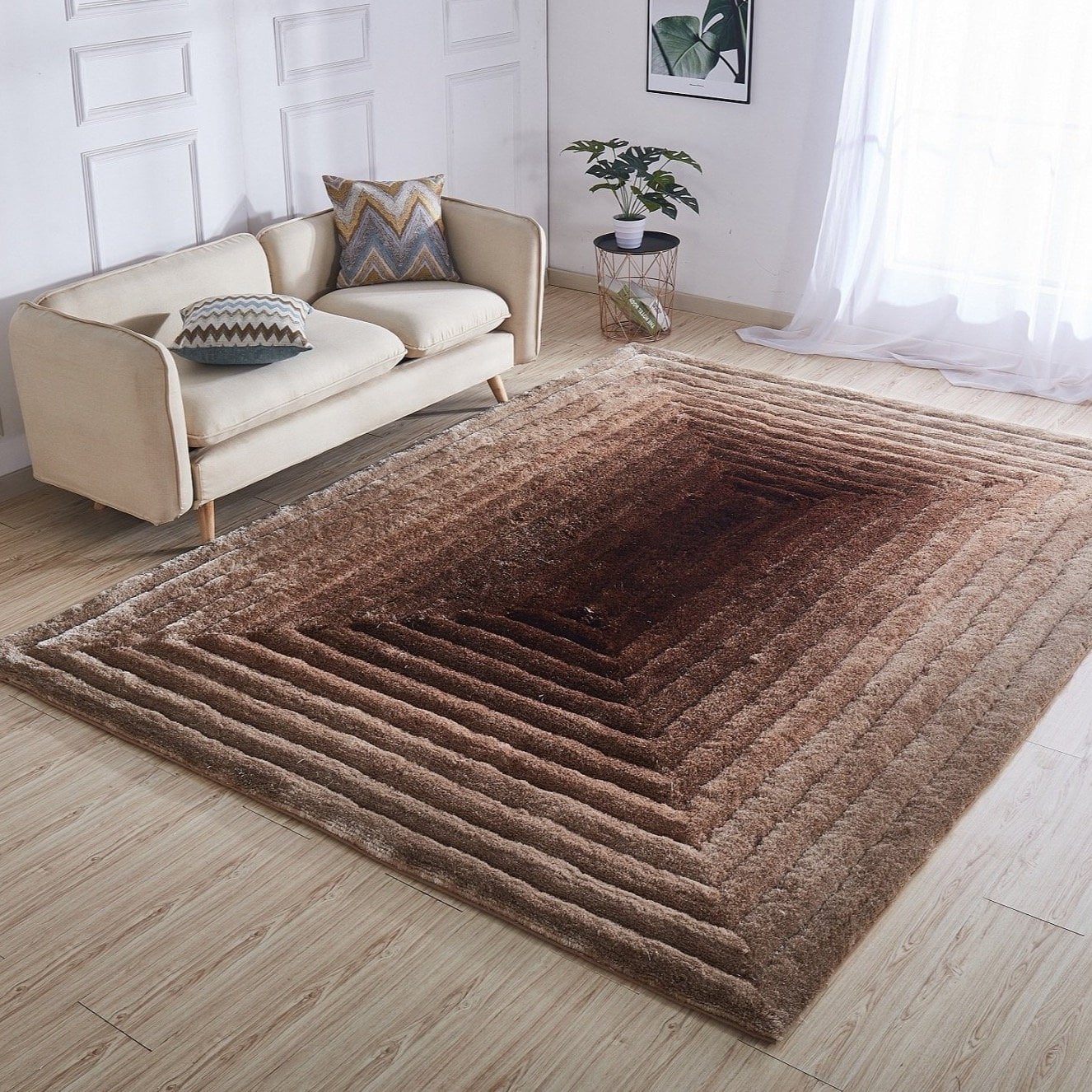 Soft Cozy Fluffy 3D, Gold Brown, Geometric Design Shag Area Rug/Carpet ...