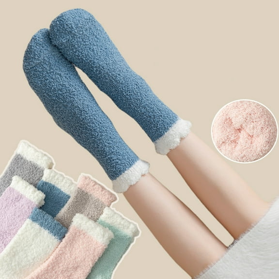 Soft Cozy Fluffy Slipper Winter Warm Plush Socks Fuzzy Socks for Women 5 Color Warm Winter Cozy Thermal Thick Socks Size One Size 7 Pairs