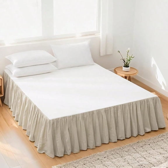 Soft Cozy French Linen Bed Skirt with Pleated Frills - 14 Tailored Drop Dust Ruffle for Farmhouse Modern Bedrooms Breathable Linen-Cotton Blend Easy-Fit Bedding 14 Queen Linen