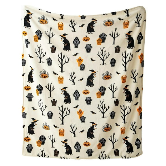 Soft Cozy Halloween Blanket,Spooky Pumpkin Witch Flanne Fleece Throw Blanket for Couch Bed Home Decoration Gifts  for 50"x60"