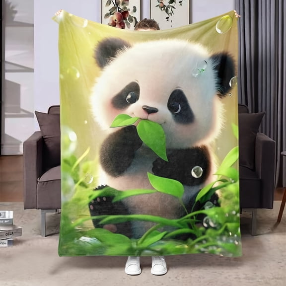 Soft Cozy Panda Blanket Suitable for Bed Sofa Travel & Camping Cute Panda Themed Flannel Bedspread Machine Washable Warm Bed Covering Asian Style Bedspread for s & Year Round Use with Panda