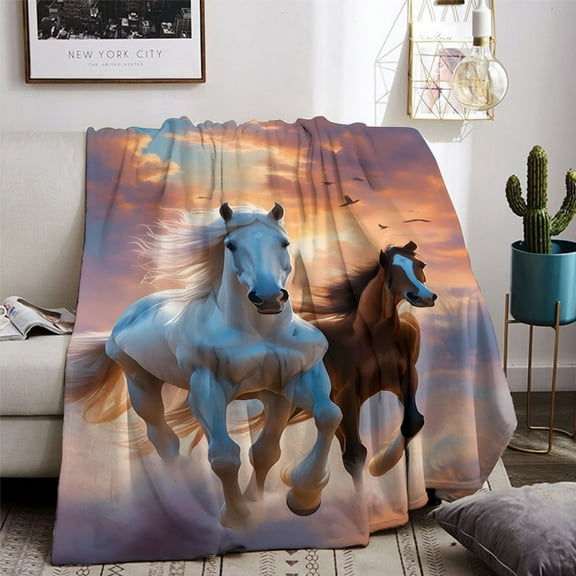Soft & Cozy Running Horse Print Blanket - Versatile All-Season Flannel Throw for Home, Office, and Travel - Perfect Christmas or Birthday Gift