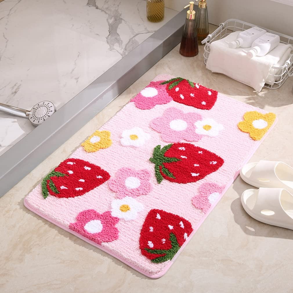 Soft Cozy Strawberry Bathroom Rugs Cute Bath Mat Doormat Non Slip