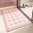 thumbnail image 1 of Soft Cozy Thick Bath Rug Mat 60x40cm - Fast-Drying Polyester Bathroom Rug for Tub, Shower, Sink | Non-Slip Striped Design | Blue Brown or Pink White, 1 of 7