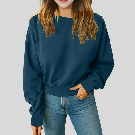 Soft Crewneck Cropped Sweatshirt For Women Long Sleeve Lightweight Basic Crop Tops 2025