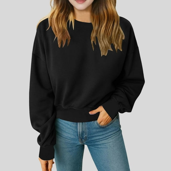 Soft Crewneck Cropped Sweatshirt For Women Long Sleeve Lightweight Basic Crop Tops 2025