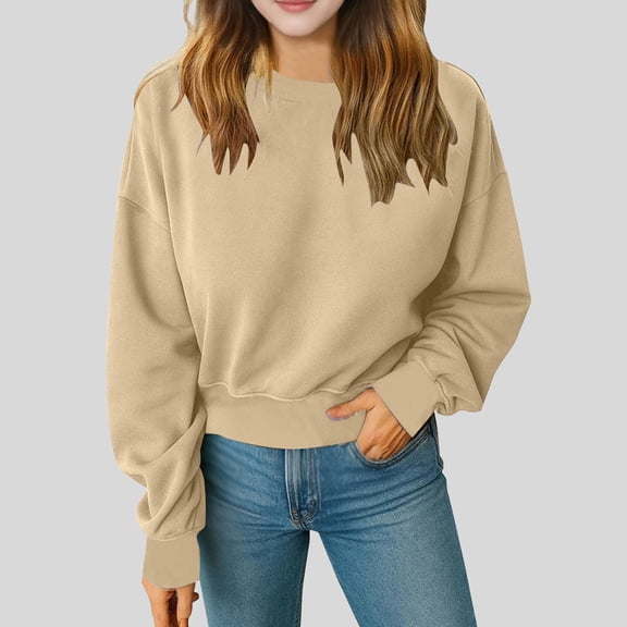 Soft Crewneck Cropped Sweatshirt For Women Long Sleeve Lightweight Basic Crop Tops 2025