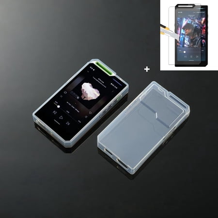 Soft Crystal Clear TPU Protective Shell Skin Case Cover with Front Screen Protector Tempered Glass for Hiby R4 (Clear case and Glass)