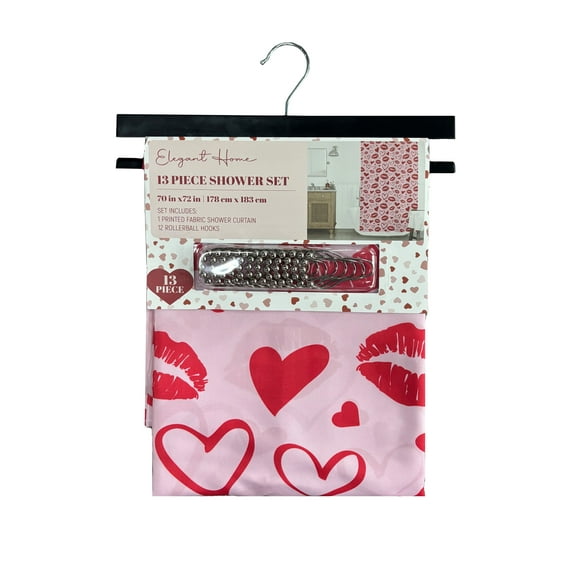 Soft&Cuddly 13-Piece Shower Curtain Set with Rollerball Hooks, 70"x72", Polyester, Kiss Pink