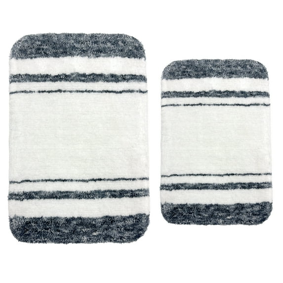 Soft&Cuddly 2pc Vintage Black Bath Mat Set | Soft Bathroom Rug | Non-Slip, Ultra-Absorbent, Quick-Dry & Machine Washable | Stylish Decorative Shower Mat