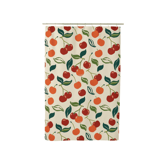 Soft&Cuddly Cherry Print Shower Curtain | Retro Fruit Bathroom Decor | Water-resistant & Durable Shower Curtain | Fun Modern Bathroom Decor | Machine Washable