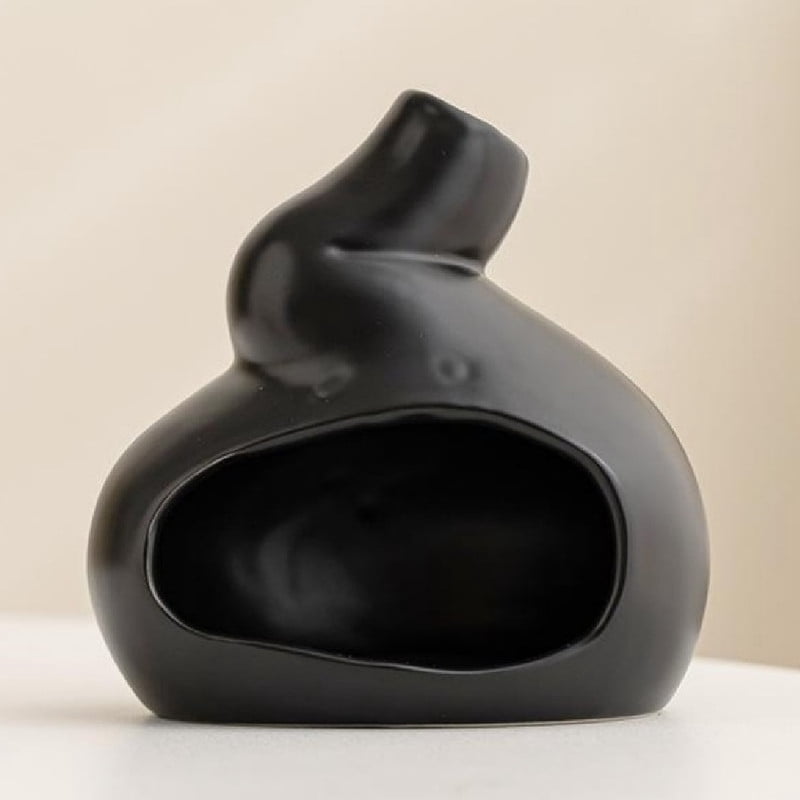 Soft Curved Minimalist Ceramic Palo Santo Holder Incense Burner -Modern Decor Holder for Holy Wood Sticks/Cones | Nordic Calm Home Accent for Energy Cleansing, Meditation-Black