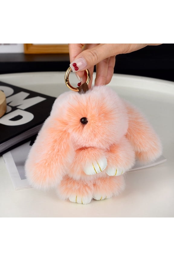 Soft Cute Bunny Keychain, Artificial Rabbit Fur Plush Fluffy Pom pom Key Ring for Women Backpack, Bag Charm Gift Key Chain
