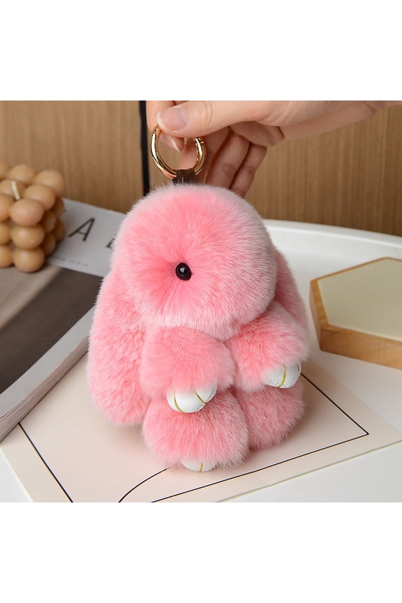 Soft Cute Bunny Keychain, Artificial Rabbit Fur Plush Fluffy Pom pom Key Ring for Women Backpack, Bag Charm Gift Key Chain