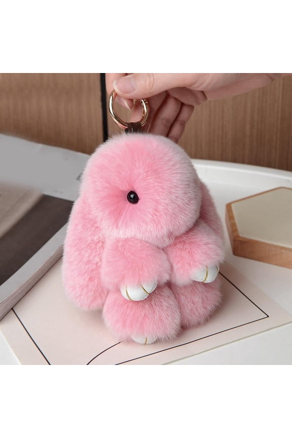 Soft Cute Bunny Keychain Artificial Rabbit Fur Plush Fluffy Pom pom Key Ring for Women