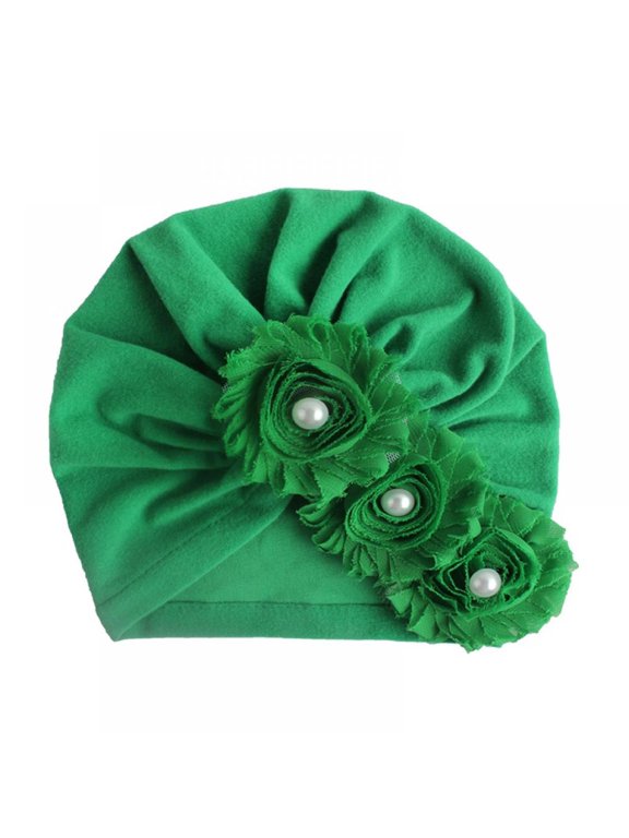 Soft Cute Newborn Baby Flower Pearl Design Girls Boys Caps Infant Hat Turban Elastic Cap