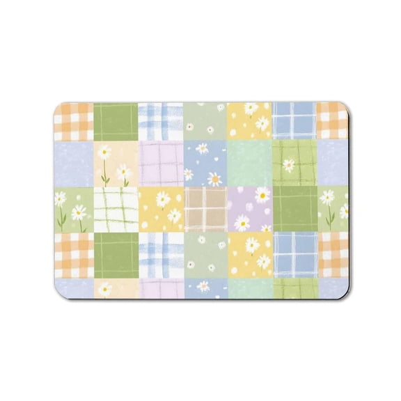 Soft Daisy Plaid Patchwork Bath Rug 20" x 32", Non Slip Absorbent Floor Mat For Bathroom Laundry Room
