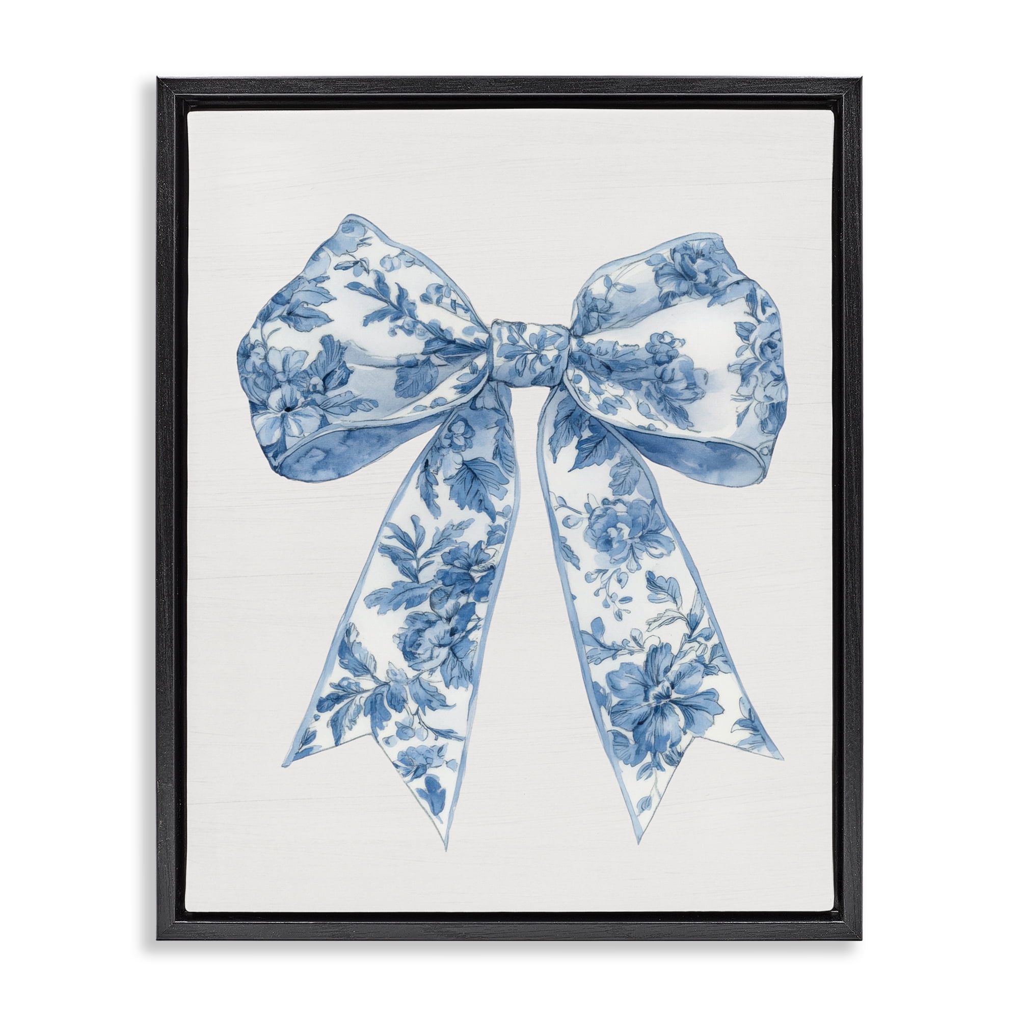 Soft Delicate Toile Bow Black Framed Floater Canvas Wall Art, design by Lettered and Lined