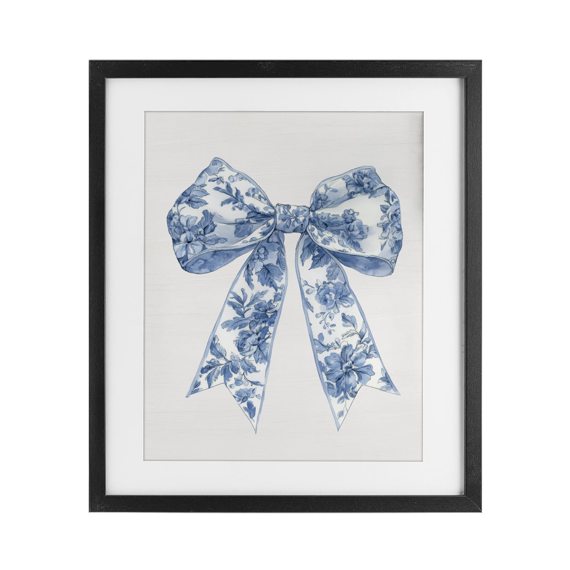 Soft Delicate Toile Bow Black Framed Print Under Glass, design by Lettered and Lined