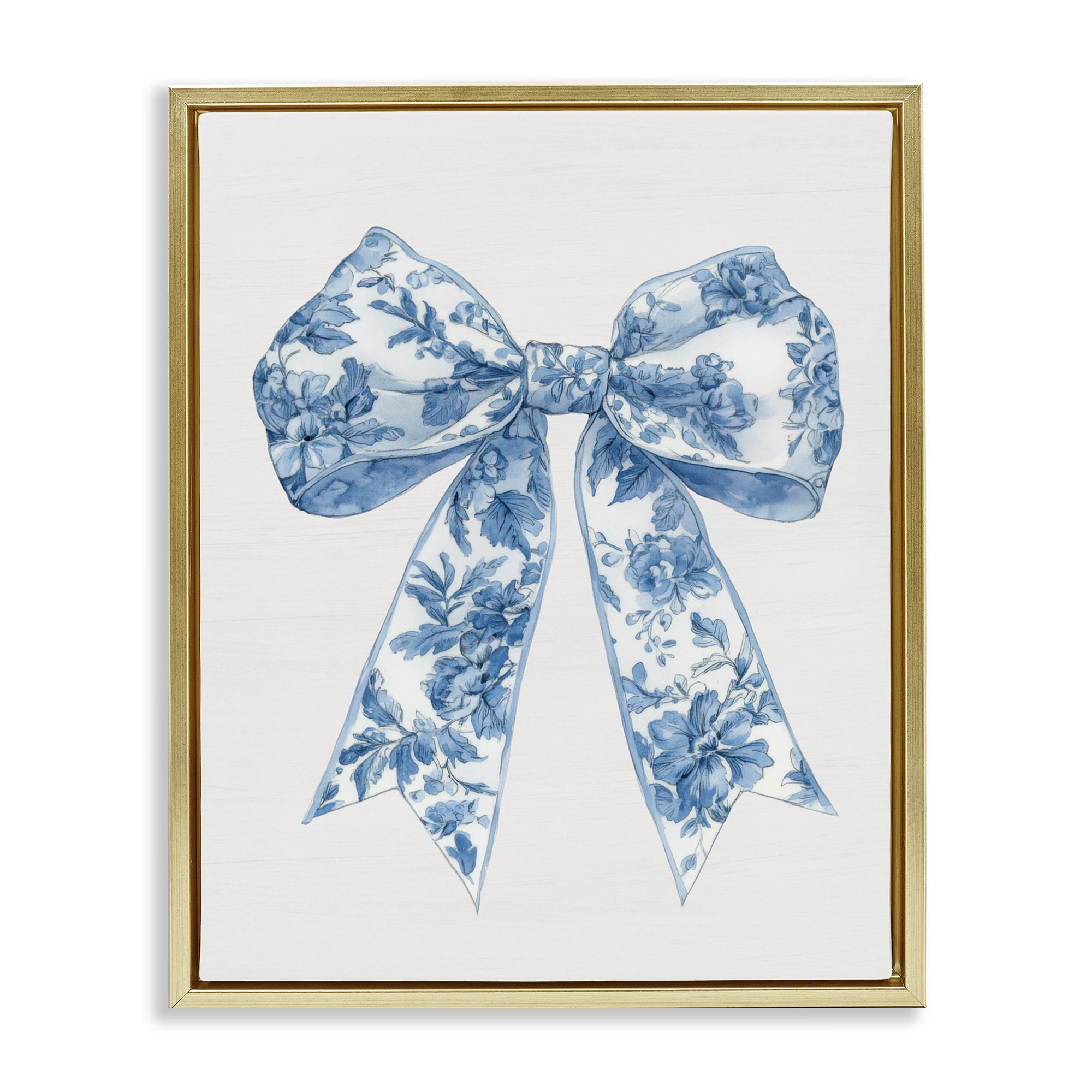 Soft Delicate Toile Bow Gold Framed Floater Canvas Wall Art, design by Lettered and Lined