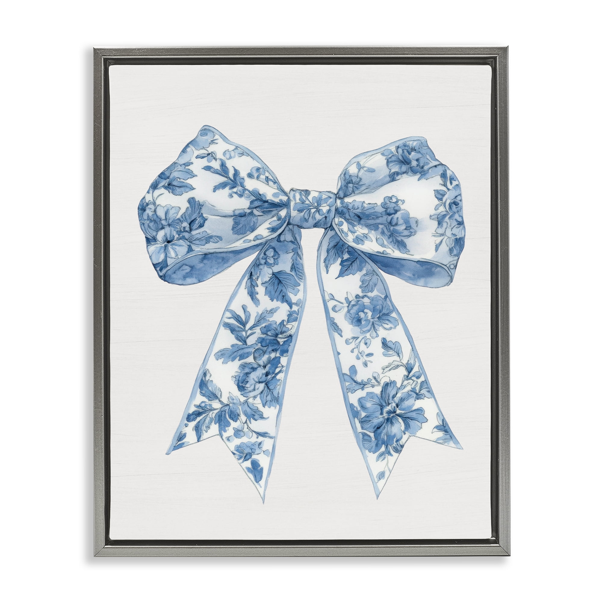 Soft Delicate Toile Bow Gray Framed Floater Canvas Wall Art, design by Lettered and Lined
