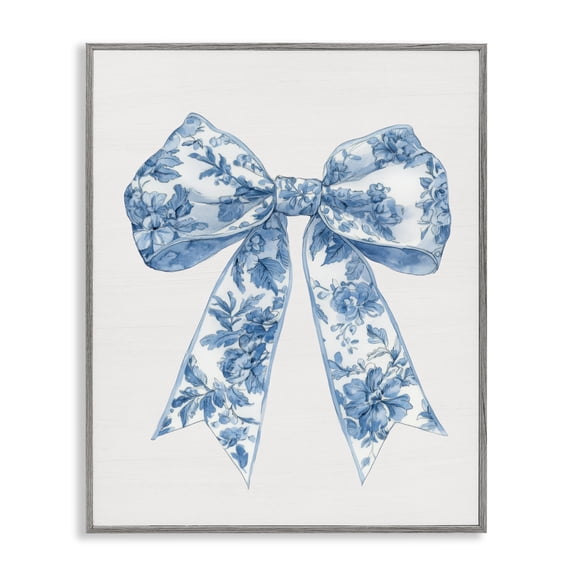 Soft Delicate Toile Bow Gray Framed Giclee Art, design by Lettered and Lined