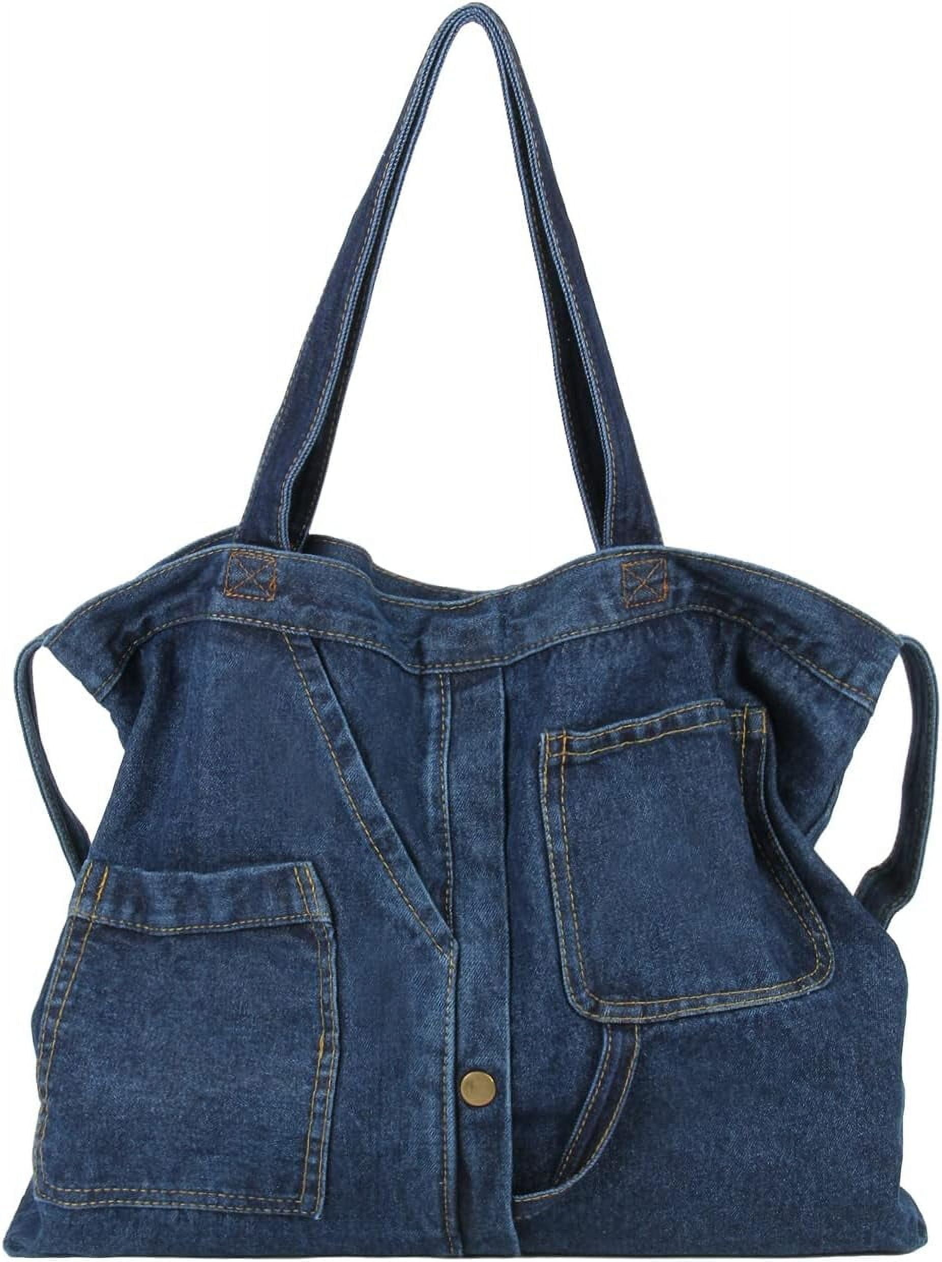 Soft Denim Handbag for Women Casual Hobo Tote Bag Retro Crossbody Bag Large Capacity Denim Purses