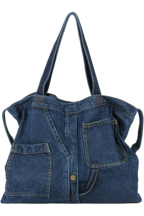 Soft Denim Handbag for Women Casual Hobo Tote Bag Retro Crossbody Bag Large Capacity Denim Purses