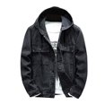 thumbnail image 1 of Soft Denim Jacket Men Jerdar Men Spring and Fall Solid Pocket Button Hooded Top Casual Coat, 1 of 4