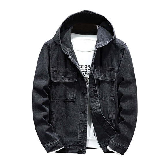 Soft Denim Jacket Men Jerdar Men Spring and Fall Solid Pocket Button Hooded Top Casual Coat