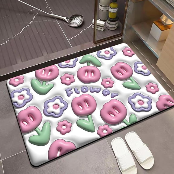 Soft Diatom Mud Floor Mat Expansion Small Flower 3D Vision Bathroom Toilet Non-slip Floor Mat