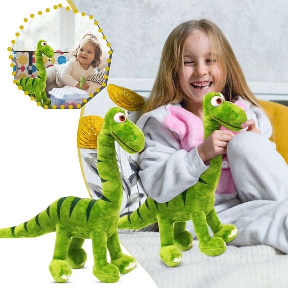 Soft Dinosaur Plush Toy, 11" Stuffed Green Brontosaurus Animal Figure, Cute Long Neck Dino Pillow Gift for Nursery Decor
