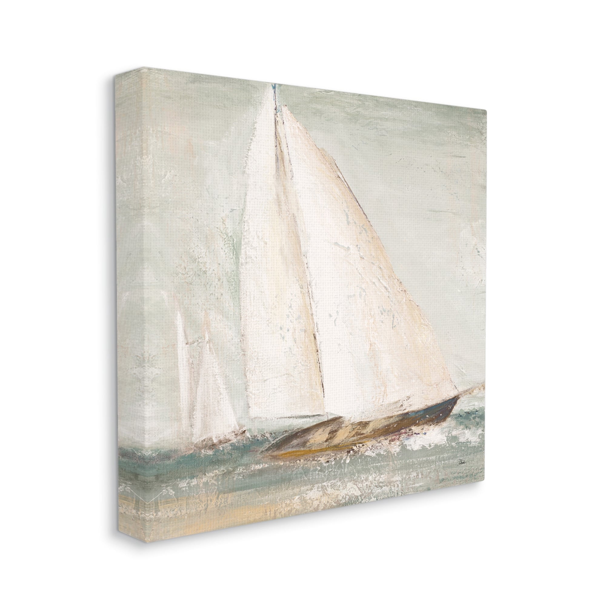 Soft Distressed Sailboat Traditional Nautical Landscape 24 in x 24 in Painting Canvas Art Print, by Stupell Home Décor
